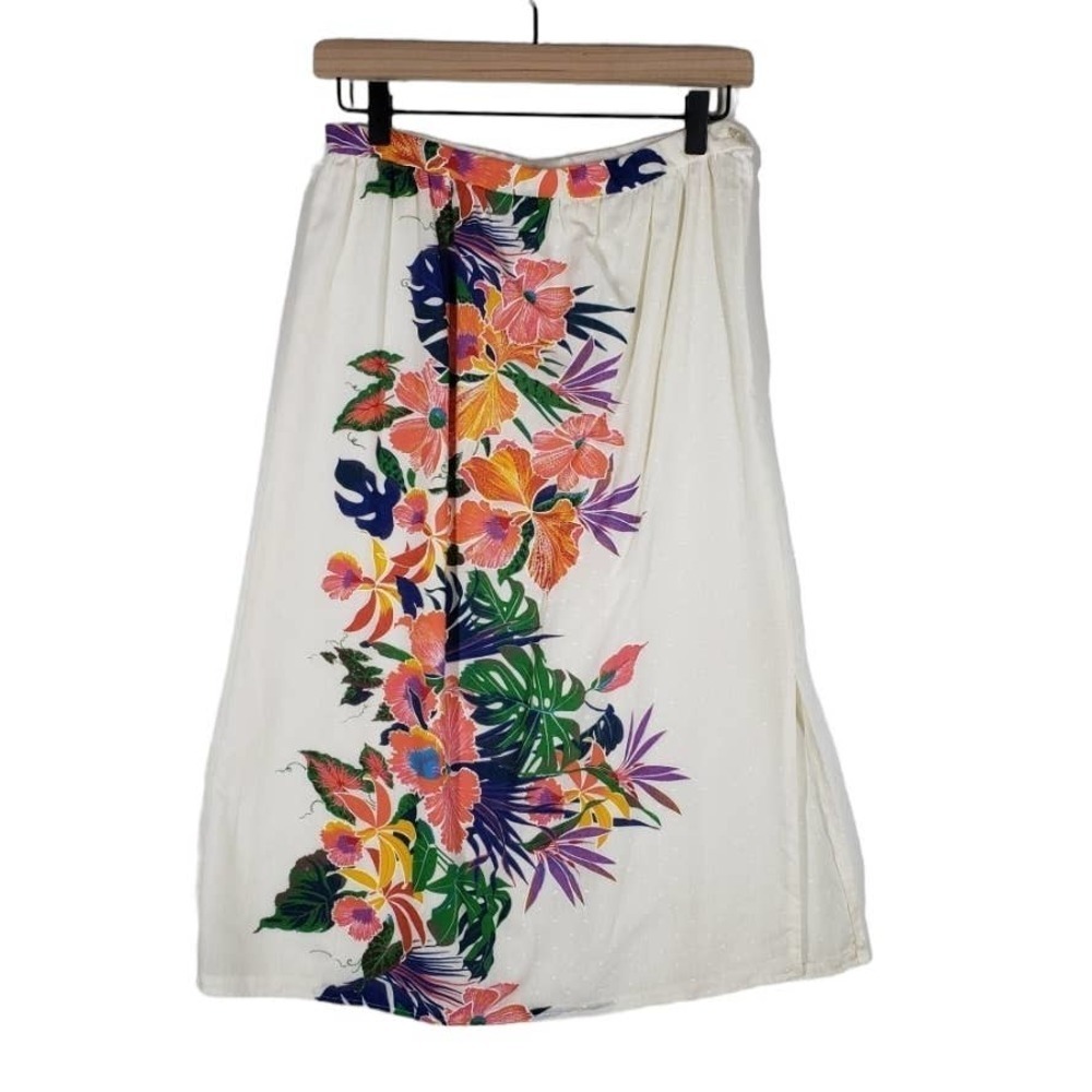 Vintage Frederick's Of Hollywood Floral Midi Skirt 13 6 White Tropical